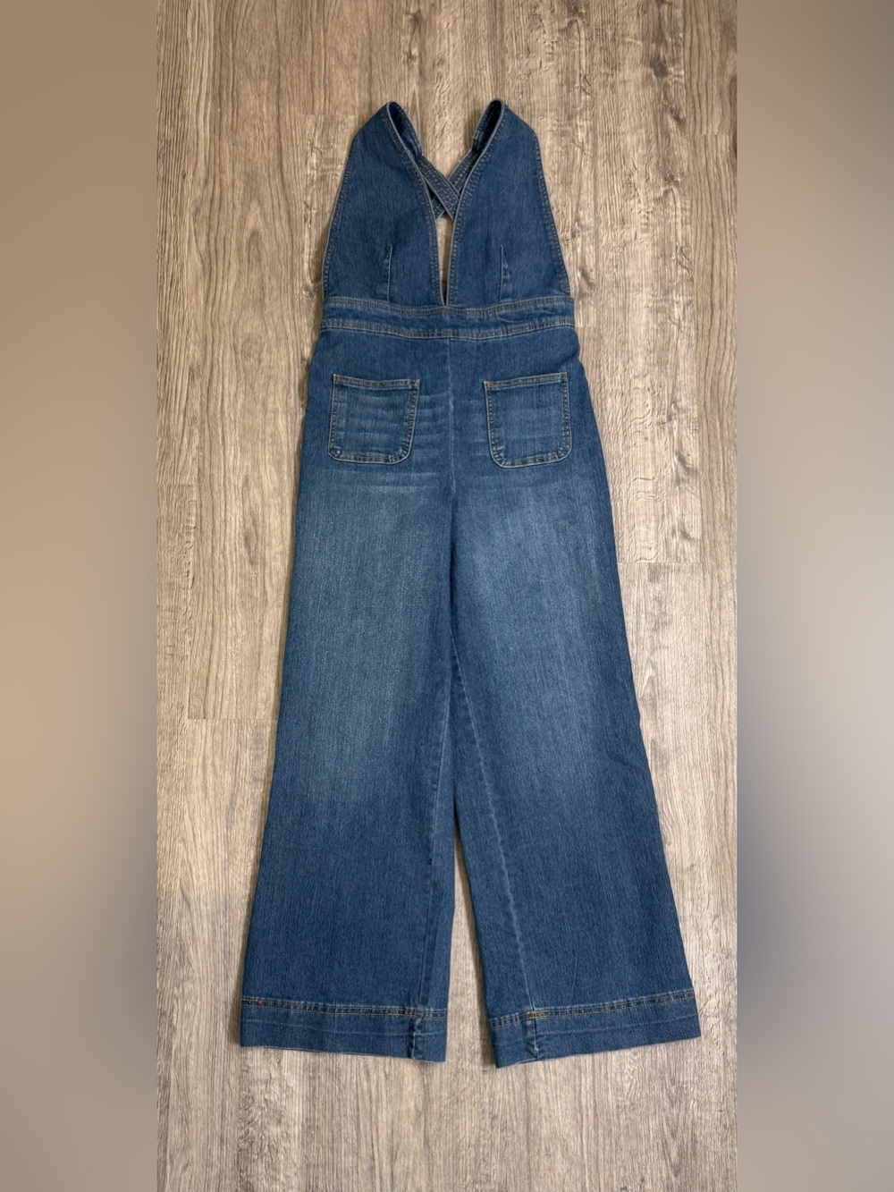 Vintage Dollhouse Plunging Denim Jumpsuit Overalls Wide Leg Y2K Size 11/13